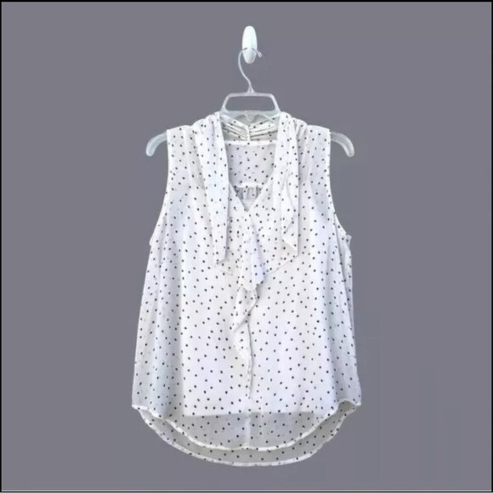 Ann Taylor Women's Size Small White & Black Polka Dot Sheer Blouse Sz Small